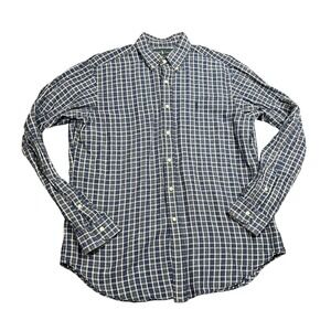 Ralph Lauren Mens XL Classic Fit Blue White Plaid Linen/Cotton Button Down Shirt